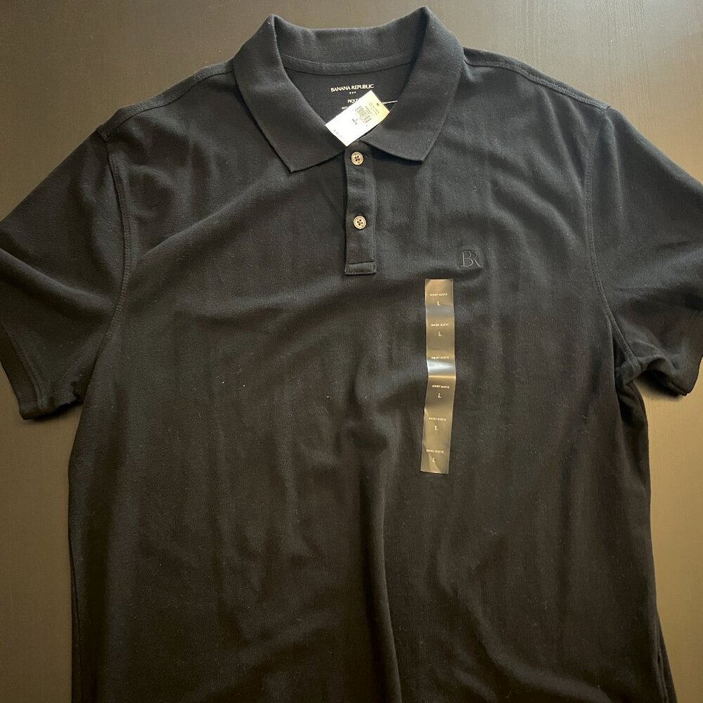 Banana Republic Factory 100% Organic Cotton Piqué Polo – Black, Size L